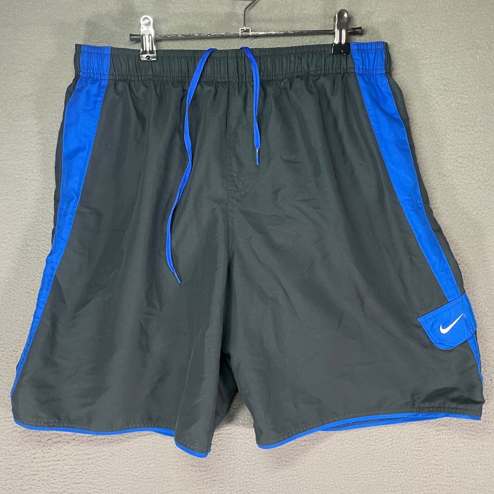 Nike Swim Trunks Mens XL Black Blue Colorblock Mesh Lined Volley Shorts
